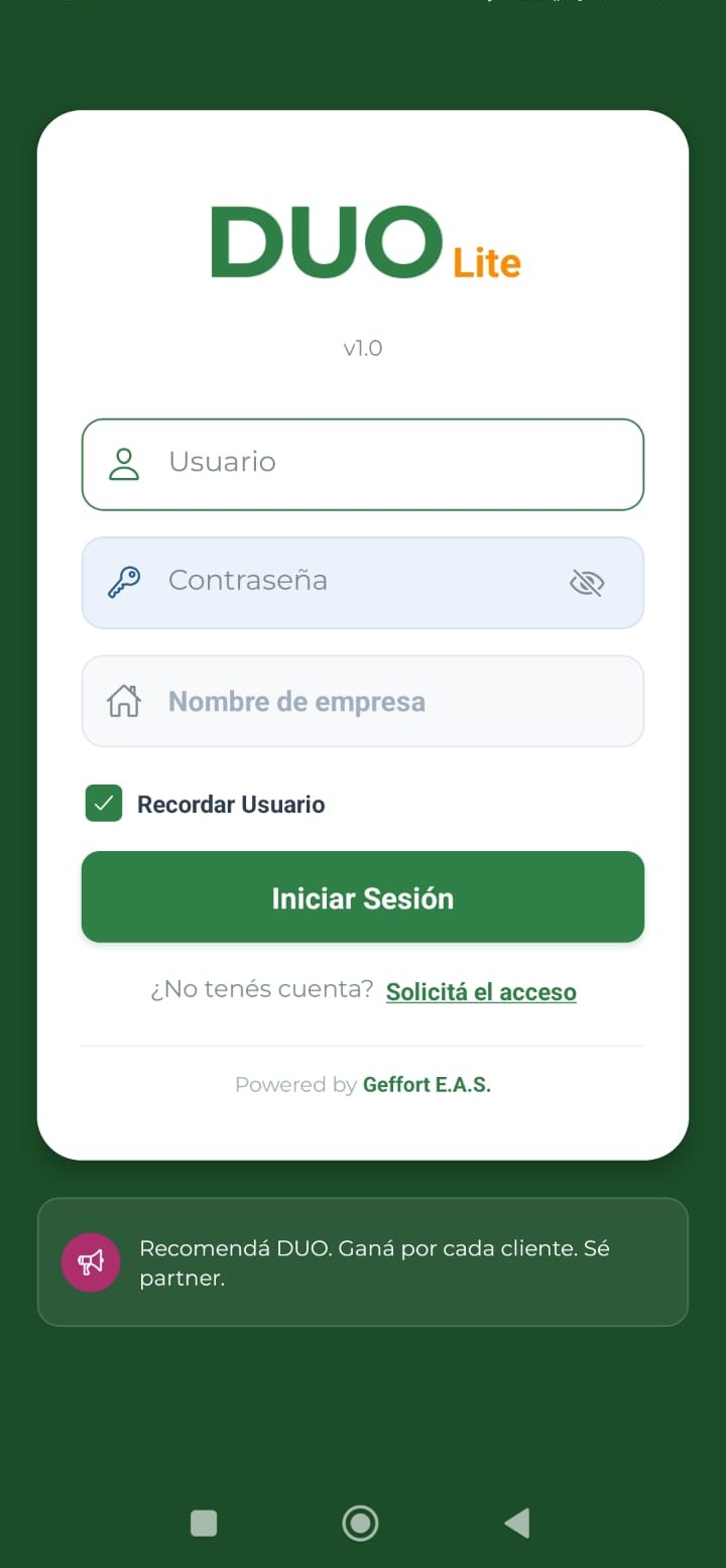 Pantalla de inicio de sesión de Duo Lite