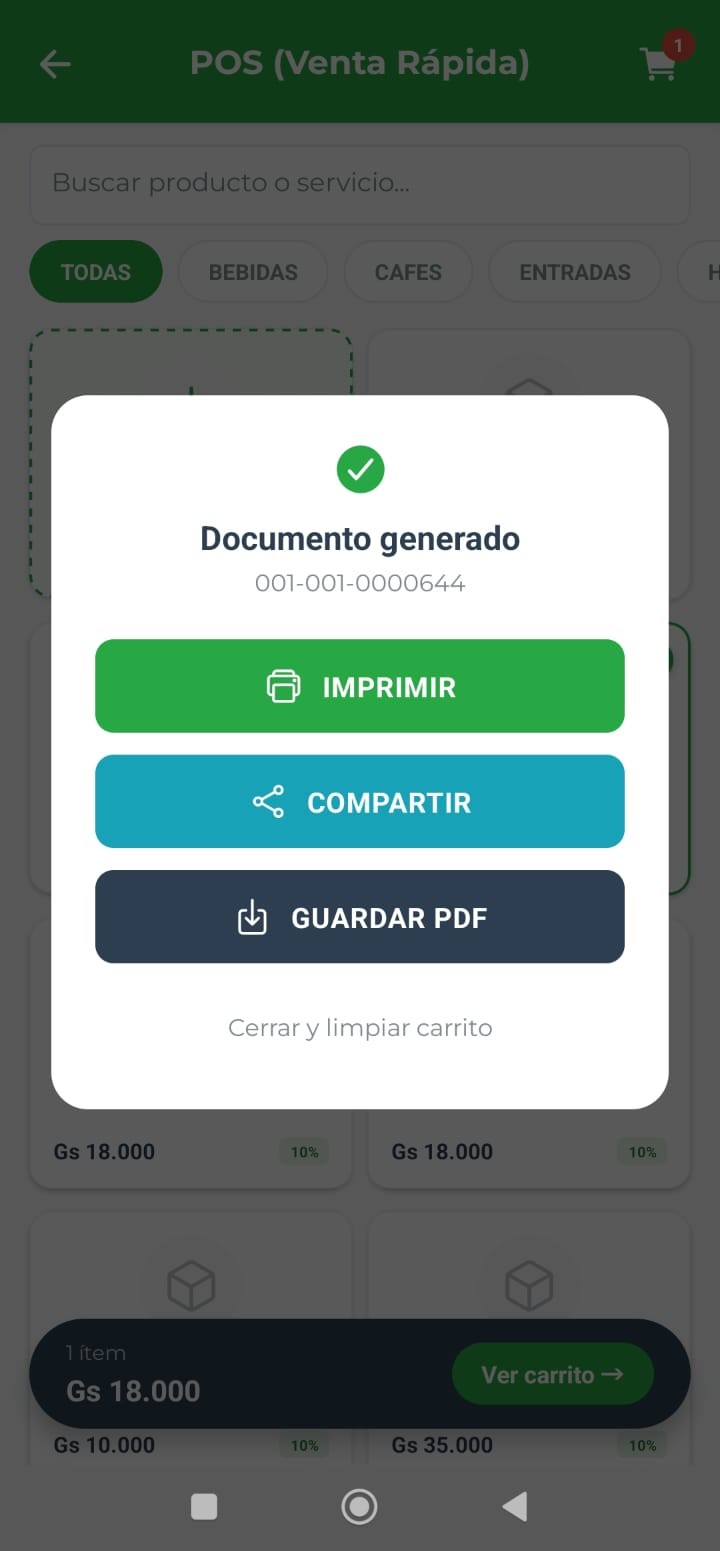 Documento generado con opciones de imprimir, compartir o guardar en PDF